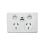 AVOL Power Point 2 Gang Double Pole | 250VAC 10A | White | Horizontal | USB Type A/C Charger